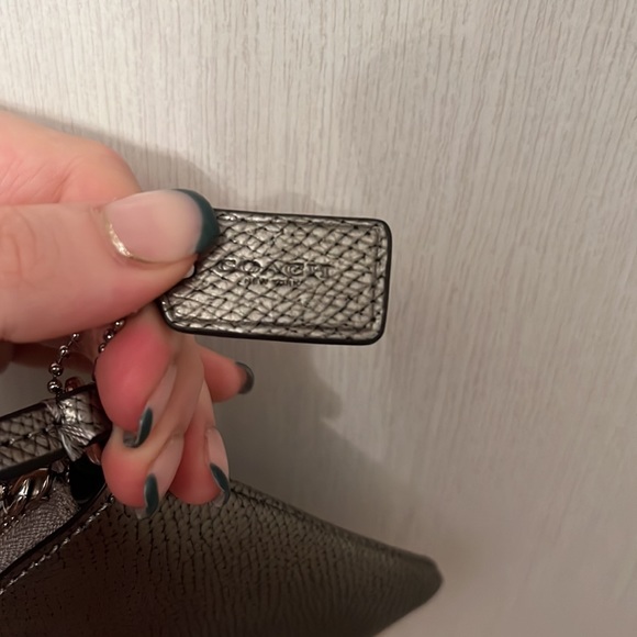 Silver Leather Wristlet with Silver Bow Detail, Two Card Pockets Inside - Picture 6 of 9